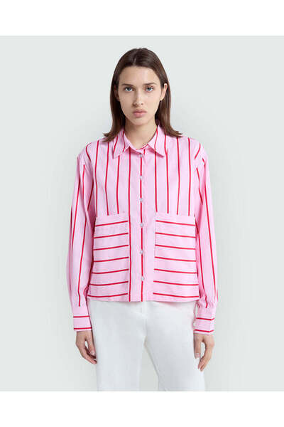 Ovs Popeline Stripe Blouse In Pink & Red By