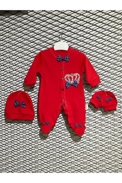 Bulut Baby Baby Girl Booties, Diamond-Embellished Jumpsuit, Hat and Gloves, 100% Cotton 3Rd Jumpsuit Set