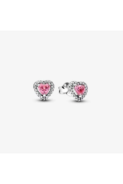 Pandora Earrings with pink hearts in relief Pave Zirconium - 925 Silver