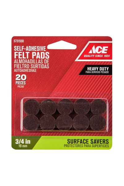 ACE 20-Piece Heavy Duty Easy to Use Round Self-Adhesive Felt Pad Set 3/4 Inch