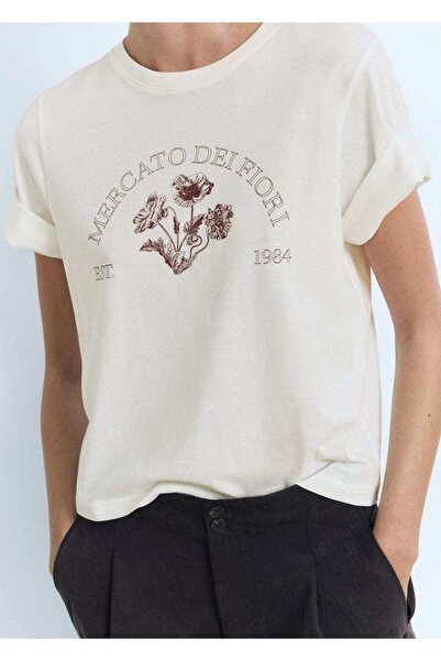 MANGO Woman Kayık desenli pamuklu tişört