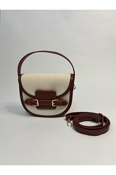 Beshora حقيبة كتف وكتف نسائية من الكتان باللون العنابي من إليسا