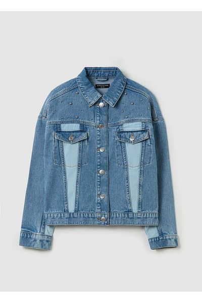 Ovs Double Wash Jacket In Denim With Beads