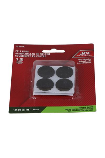 ACE 12-Piece Medium Duty Easy to Use Round Self-Adhesive Felt Pads 3/4 Inch
