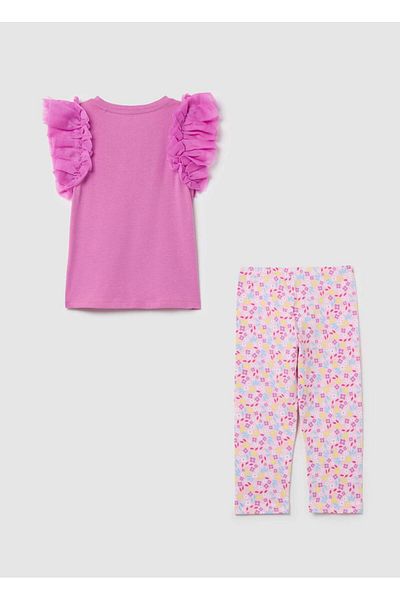 Ovs Cotton Jogging Set With Flounce And Print