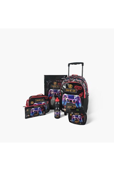 Royal Falcon 5-Piece Gamer Print 16-inch Trolley Backpack Set - 45x31x17 cms