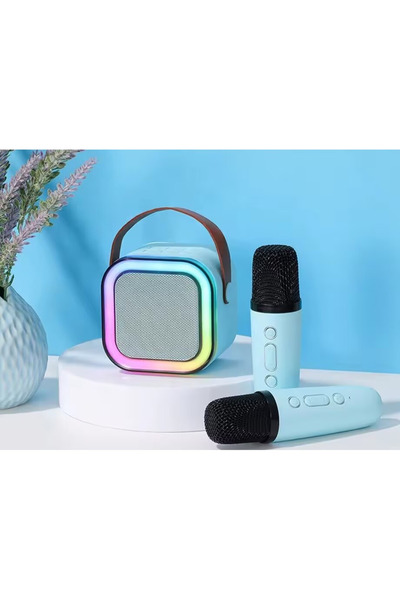 MOAWAVE Boxă cu 2 microfoane inteligente de karaoke pentru copii, boxă wireless, albastră