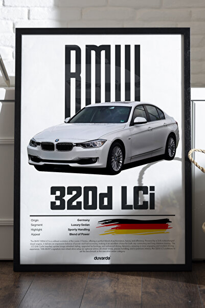 Duvarda Bmw 3.20d Lci Araba Siyah Ahşap Çerçeveli Poster, Dekoratif Duvar Tab...