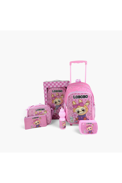 Royal Falcon مجموعة حقيبة ظهر بعجلات بطبعة لوبوبو، 5 قطع، مقاس 16 بوصة، 45×31×17 سم