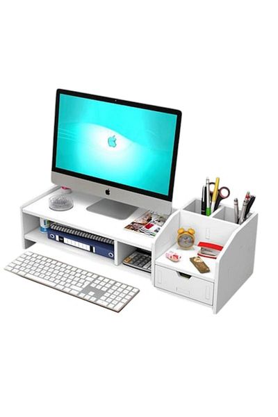 OEM Suport monitor/laptop, ABS alb, 63 x 23 x 18 cm, 6 compartimente