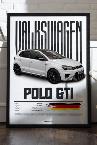 Duvarda Αφίσα αυτοκινήτου Valkswagen Polo GTI με μαύρο ξύλινο πλαίσιο, διακοσ...