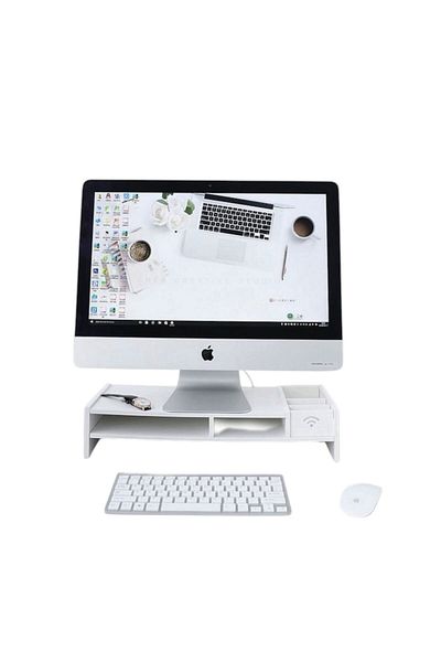 OEM Suport monitor/laptop, ABS alb, 49 x 10 x 20,4 cm, cu 5 compartimente