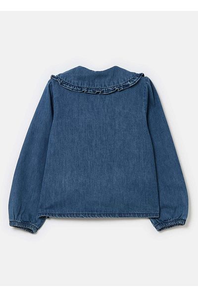 Ovs Denim Blouse With Bead Buttons And Collar