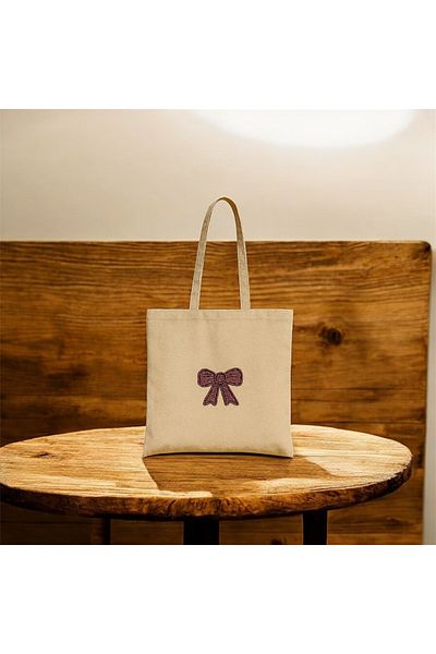AYDK Bow Embroidered Linen Beach and Market Shoulder Bag |   Lifetime Durable Cloth Bag