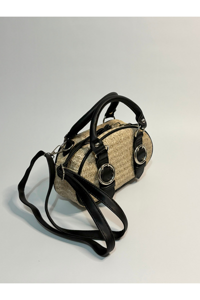 Beshora حقيبة كتف نسائية صغيرة من إيزابيل ذات تفاصيل من القش الأسود