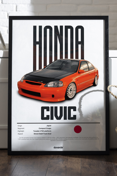 Duvarda Αφίσα Honda Civic με μαύρο ξύλινο πλαίσιο, διακοσμητικός πίνακας τοίχου