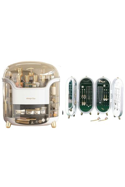 OEM Set of 2 organizers for makeup, cosmetics, hair care products, and foldable organizer with mirror, w
