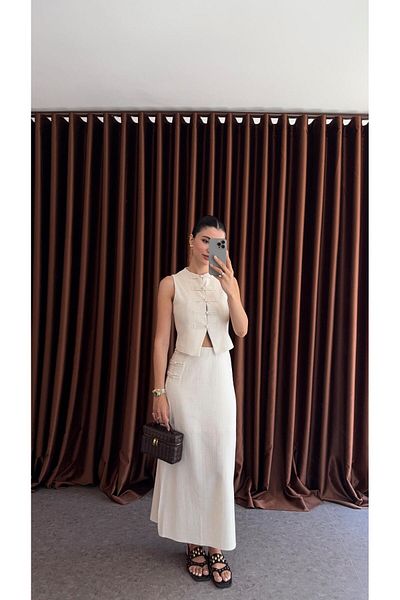HAZELANNA Beige Skirt-Vest Suit