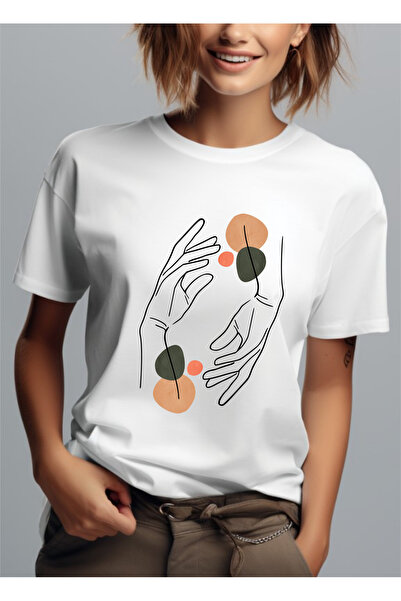 Bloom Atelier Tricou Dama Minimalist, Hands Line Art, Culoare Alb, Marime M, ...