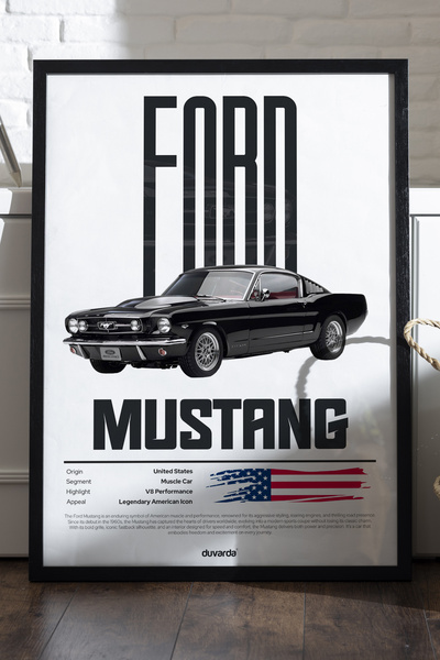 Duvarda Αφίσα αυτοκινήτου Ford Mustang με μαύρο ξύλινο πλαίσιο, διακοσμητικός...