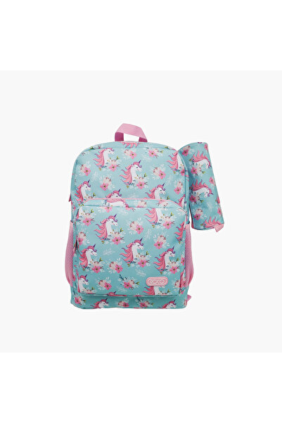 Roco Unicorn Print 16-inch Backpack with Adjustable Shoulder Straps and Pencil Pouch - 43x31x14 cms
