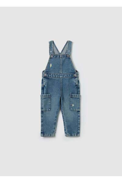 Ovs Denim Dungarees With Abrasions