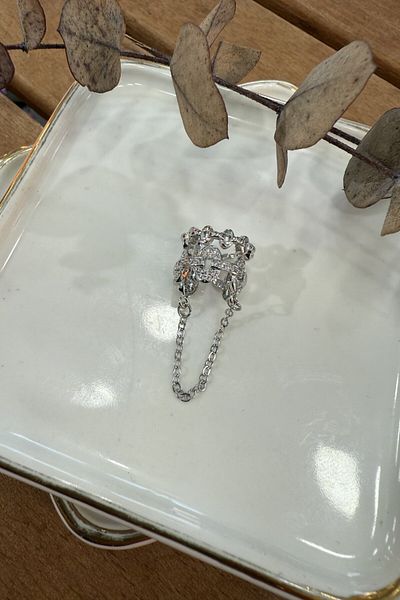 My Joyas Design Double Cartilage Earrings with Chain Pendant Silver