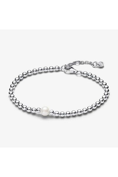 Pandora Bracelet with Beads and Freshwater Cultured Pearl, Treated - 925 Silver - 18cm