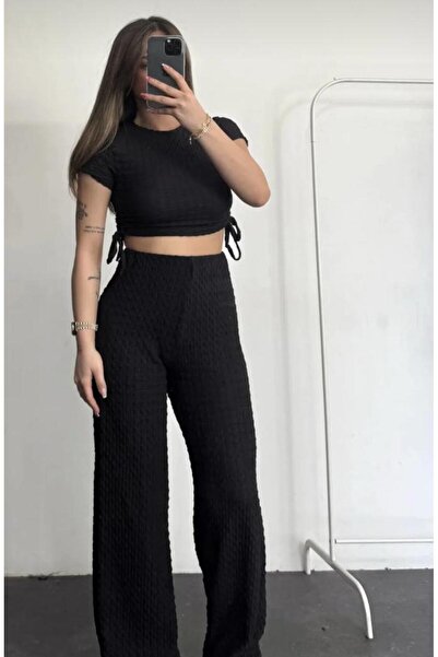 Bircan Butik Bürümcük Kumaş Pantolon-yan Büzgü Detaylı Bluz Ikili Takım