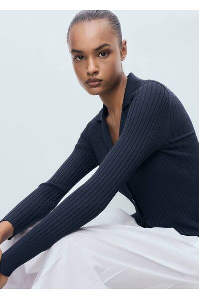 MANGO Woman Cardigan cu guler tricotat din cauciuc