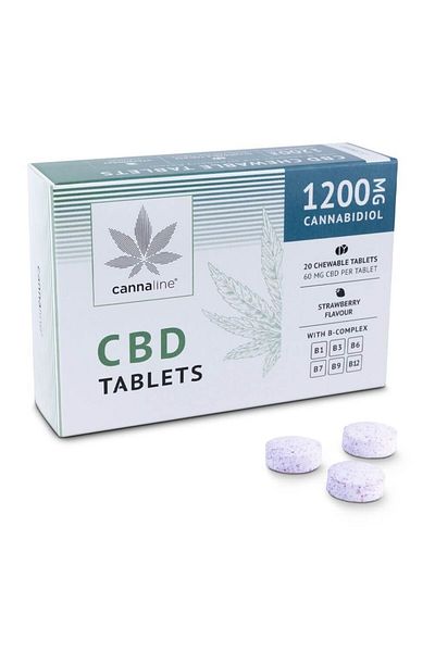 Cannaline Tablete masticabile cu canabidiol 1200mg si Vitamine B1 B3 B6 B9 B7 B12 Aroma capsuni x10