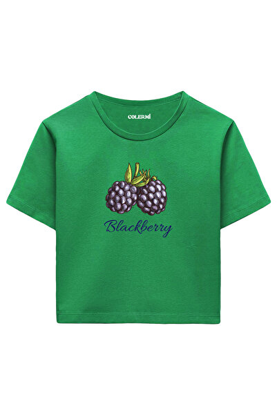 Colermi تيشيرت نسائي قصير باللون الأخضر - تصميم مطبوع بالتوت الأسود، نسيج قطن...