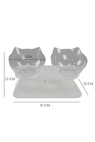 Yapay Çiçek Deposu Transparent Plastic 2 Stone Cat Food and Water Bowl