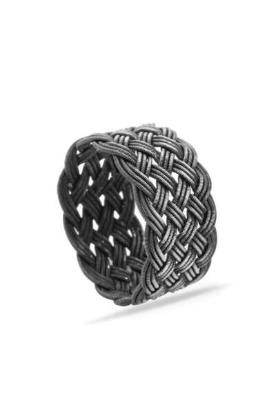 Tesbihane Gri Renkli 1000 Ayar Gümüş Trabzon El Örmesi Kazaz Yüzük