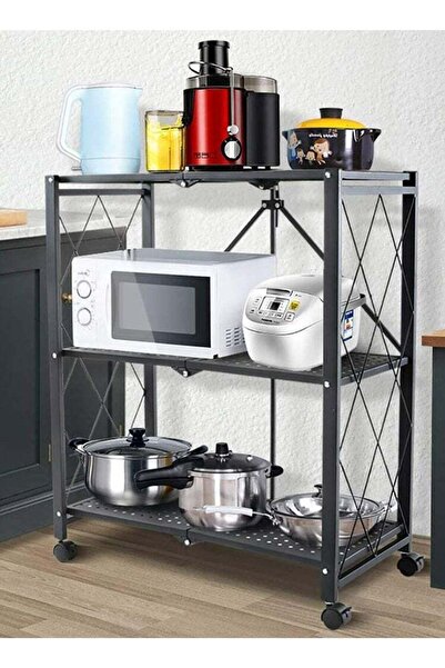 N2Y رف مطبخ معدني بثلاثة رفوف وعجلات