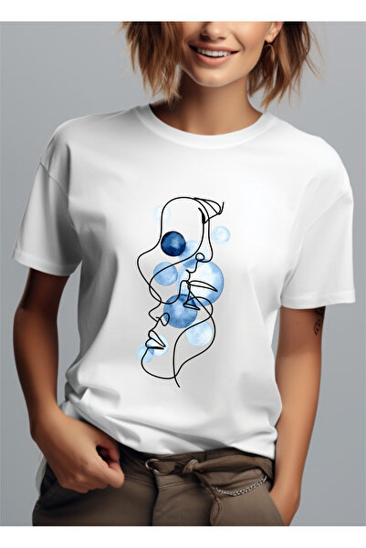 Bloom Atelier Tricou Dama Minimalist, Couple Line Art, Culoare Alb, Marime L,...