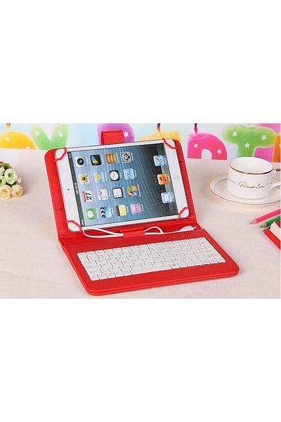 MRG 7 Inch Tablet Case With Micro USB Keyboard Model X, Red