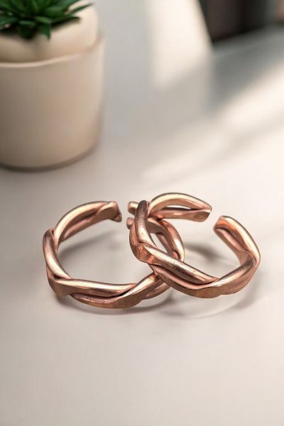 NBS Beautiful Naturel Stones Dear Ring Adjustable Handmade Copper Ring Heart to Heart (Fits All Fingers)