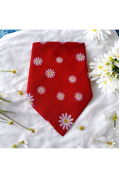 ALS Tasarım Dünyası Women's Red Color with White Daisy Pattern 100% Cotton Bandana