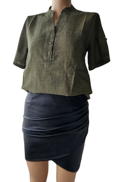 OEM Bluza kaki din bumbac 100%, cu maneca scurta, marime S