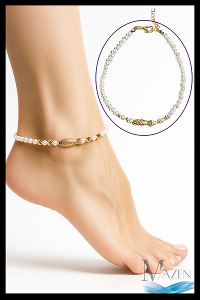 MAZEN Women's Anklet with Pearl Beaded Fish Figure |   Adjustable Summer Stylish Bracelet Model