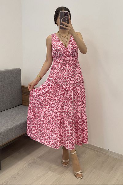 Nazline Women's V Neck Maxi Length Sleeveless Dress