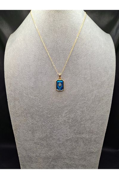Han Ticarethane Gold Color Navy Blue Enamel North Star Model Necklace