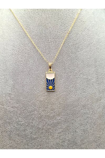 Han Ticarethane Gold Color Navy Blue Tarot Card Necklace