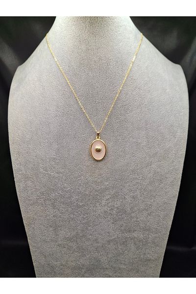 Han Ticarethane Gold Color Powder Pink Enamel Seashell Model Necklace