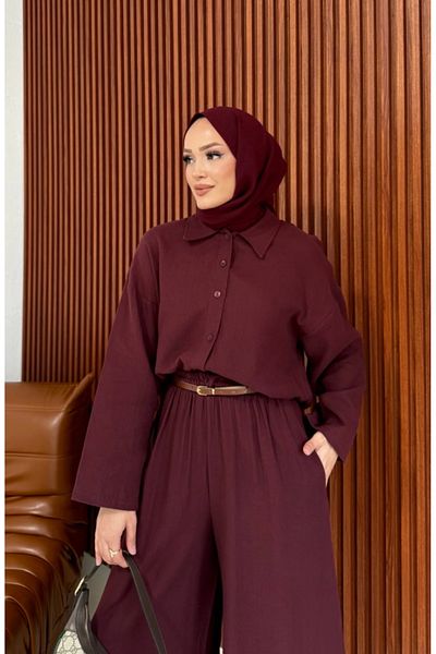 nizzell Women's New Season Muslin Bordo Pants Suit