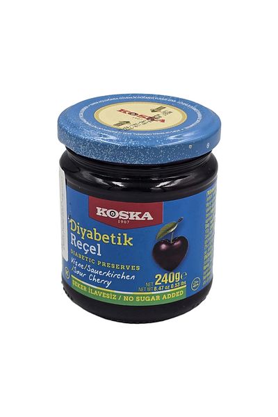 Koska Diabetic Sour Cherry Jam with Sweetener – Koska, No Added Sugar, Traditional Turkish, 240g