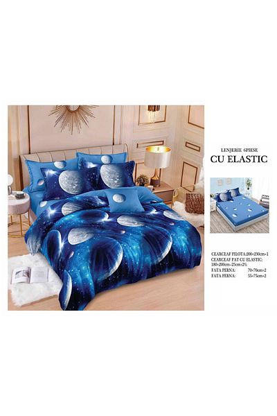 CHIRASO FINE Cotton Bedding Set, ELASTIC Sheet 180x200+25cm, Duvet Cover 200x230cm 4 Pillowcases