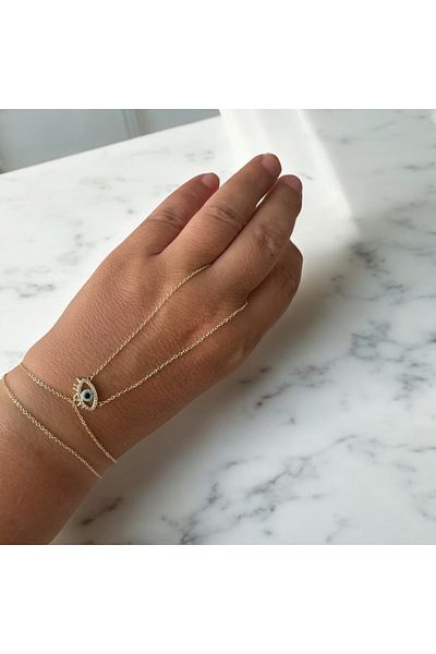 ALS Tasarım Dünyası Women's Gold Color Chain Middle Zircon Stone Eye Detailed Steel Shahmeran