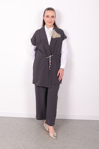 Linvey Women's Linda Crepe Fabric Stylish Comfortable Fit Three-Piece Suit Shirt Vest Pants